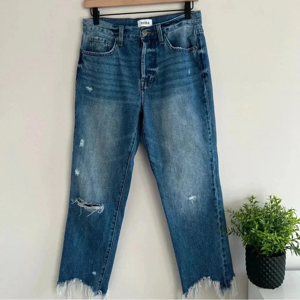 Pistola Women’s High Rise Blue Jeans size 28 Button Fly Distressed Ankle Denim